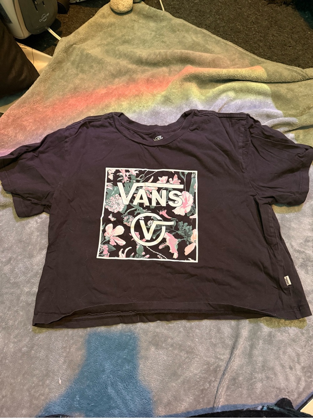 Vans Black Floral Box Logo Tee